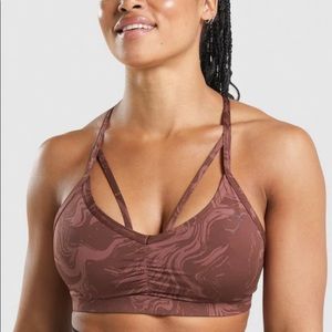 New Gymshark GS POWER SPORTS BRA Cherry Brown Print Size Medium